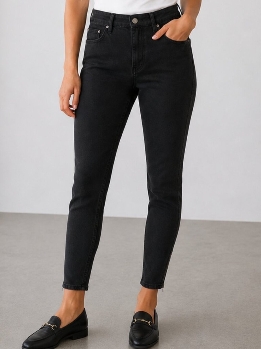 MAC JEANS Dream Chic Black Ankle Zip Hyper Stretch Cropped Skinny Jeans Sz 6 EUC
